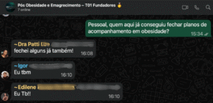 Depoimento de aluno no WhatsApp