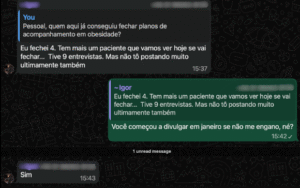 Depoimento de aluno no WhatsApp