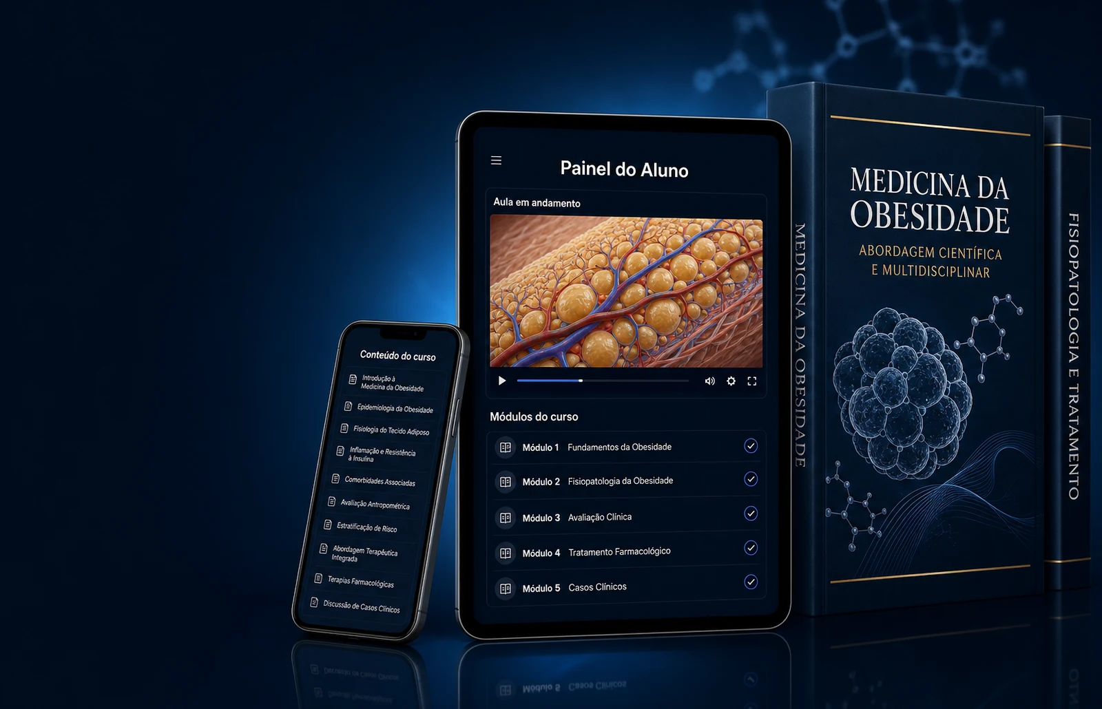 Plataforma da Pós-Graduação em Medicina da Obesidade em tablet e celular
