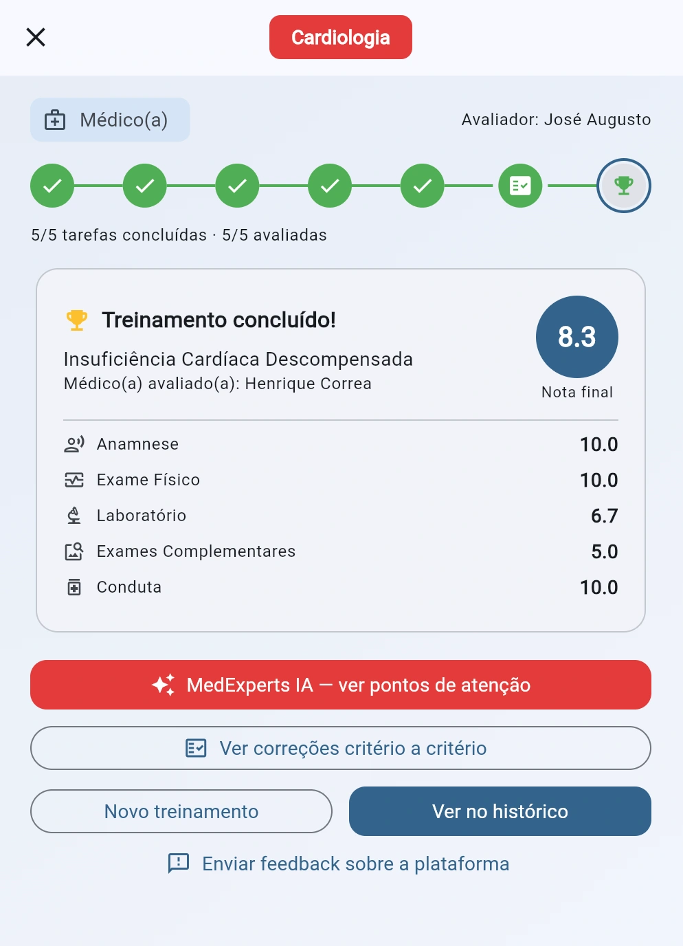 Resultado Por Etapa na plataforma do Preparatório Prático TECM
